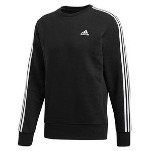 New Adidas Men's Fleece 3 Stripe Black Sweater Crew Sweatshirts